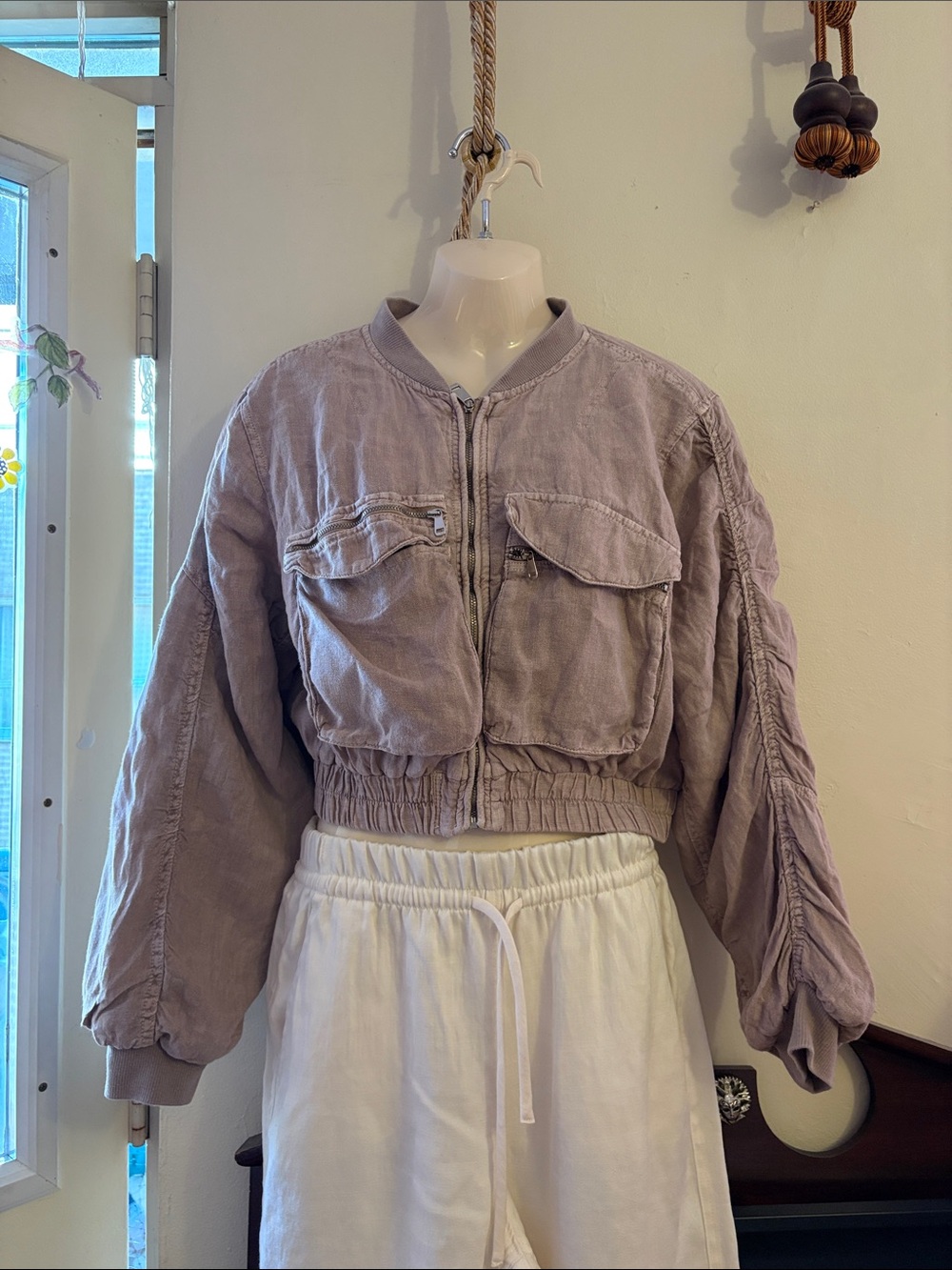 Zara Cropped Dusty Lavender Bomber Jacket